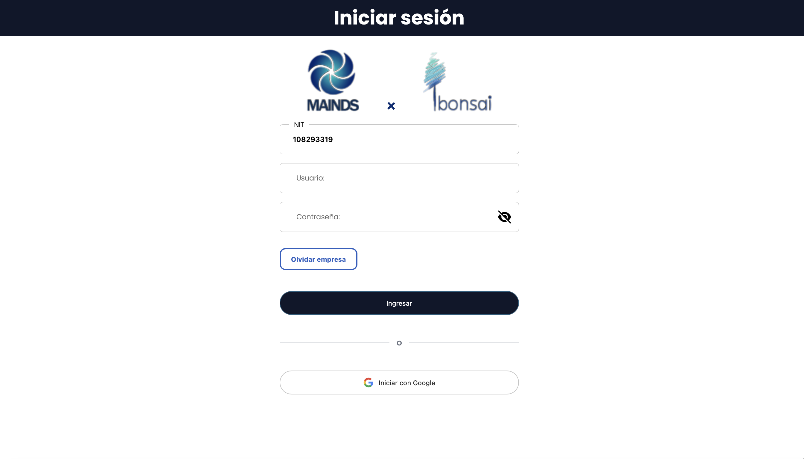 Login bonsai Web Pro
